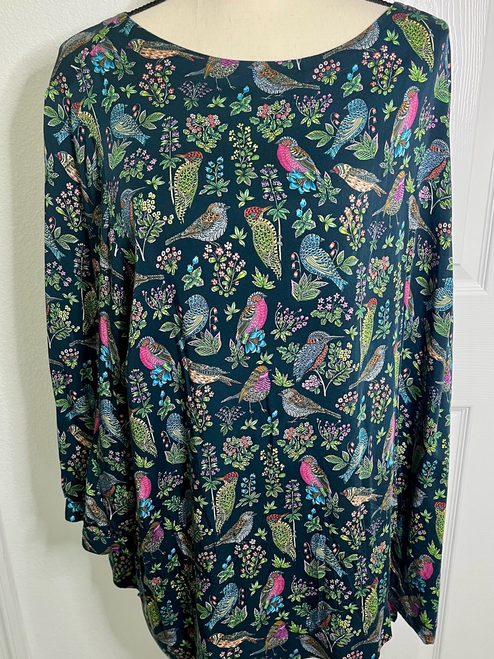 J. Jill Navy Floral and Bird Print Blouse size 2X EUC